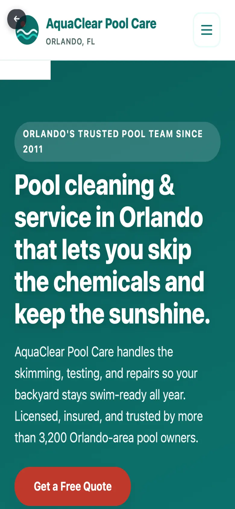 Pool service website preview
